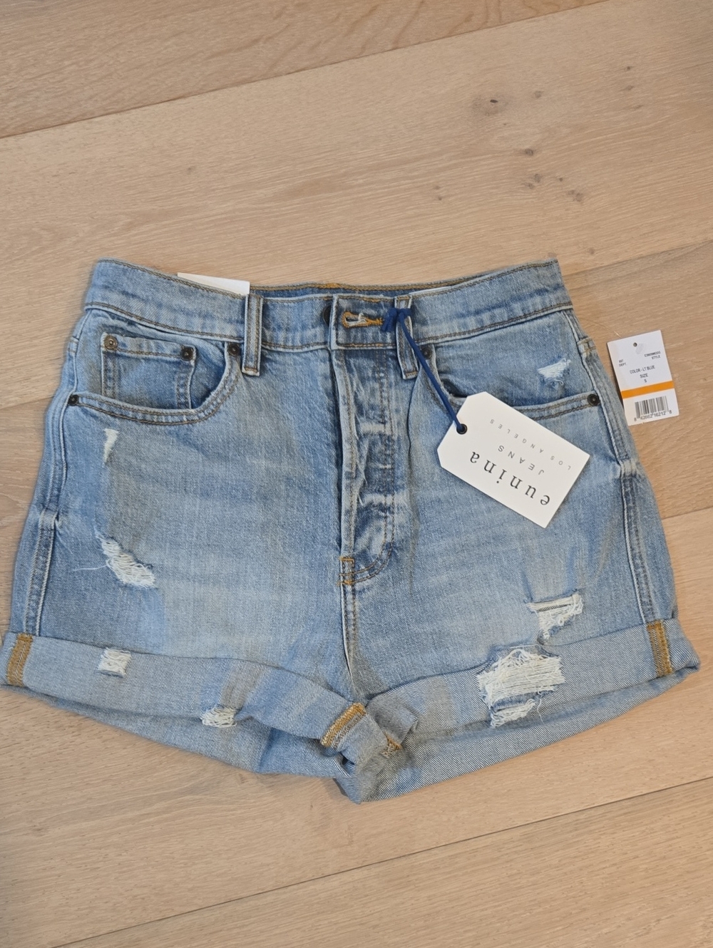 eunina Light Wash Distressed Denim Jean Shorts